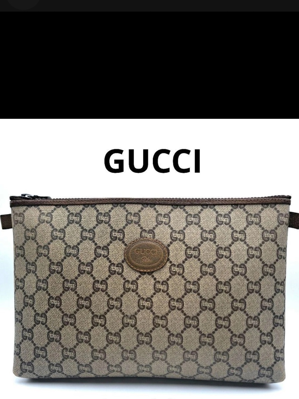 Gucci Beige Brown GG Canvas Wrist Pouch